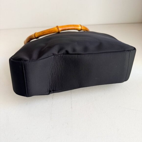 Vintage Banana Republic Black Nylon Bag w Bamboo Handle - Picture 8 of 9